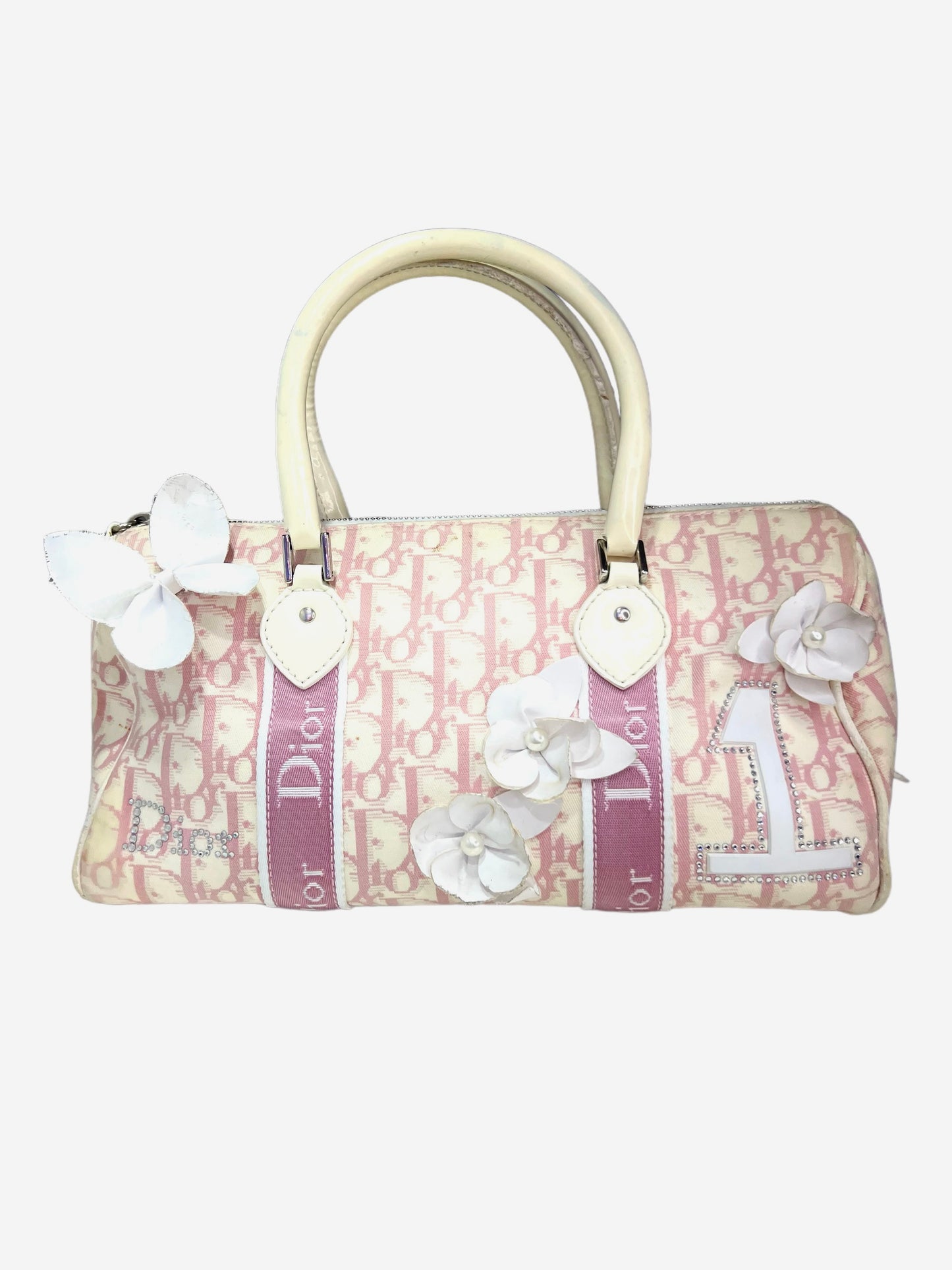 Christian Dior pink monogram Boston Girly trotter bag