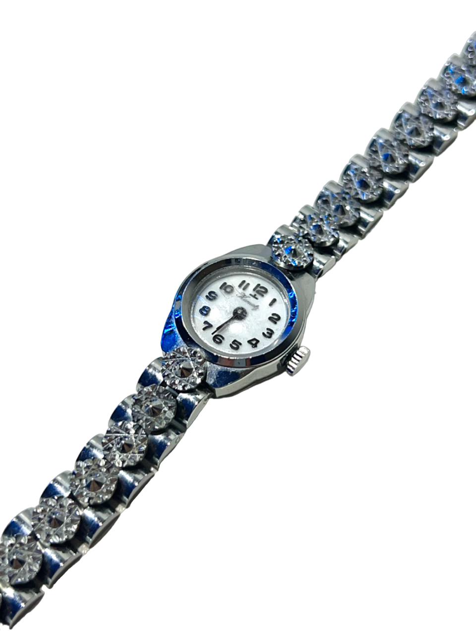 Silver vintage watch with rhinestones