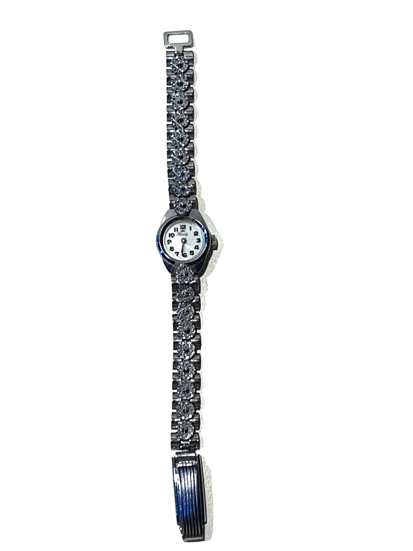 Silver vintage watch with rhinestones