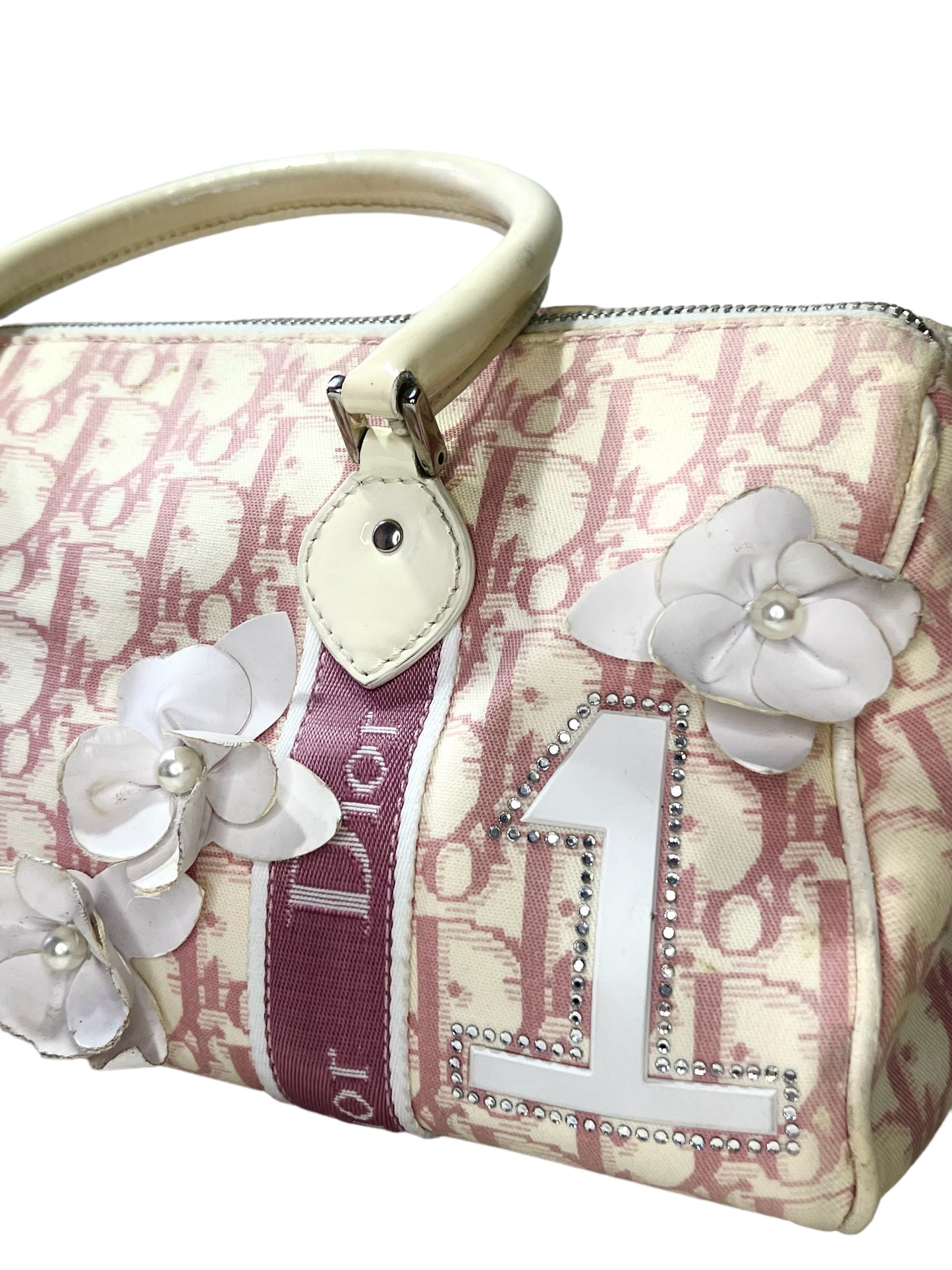 Christian Dior pink monogram Boston Girly trotter bag